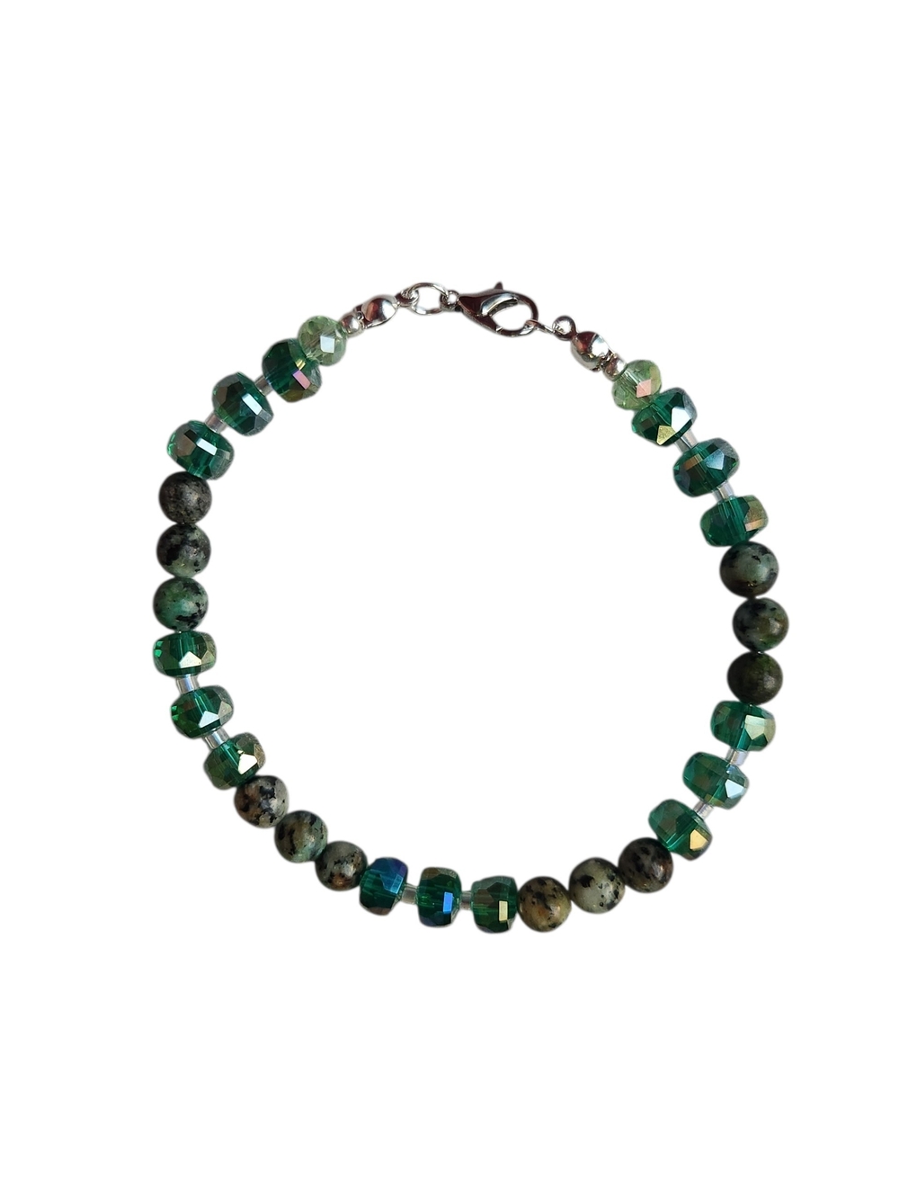 African Turquoise Jasper Gemstone and Glass Crystal Bracelet